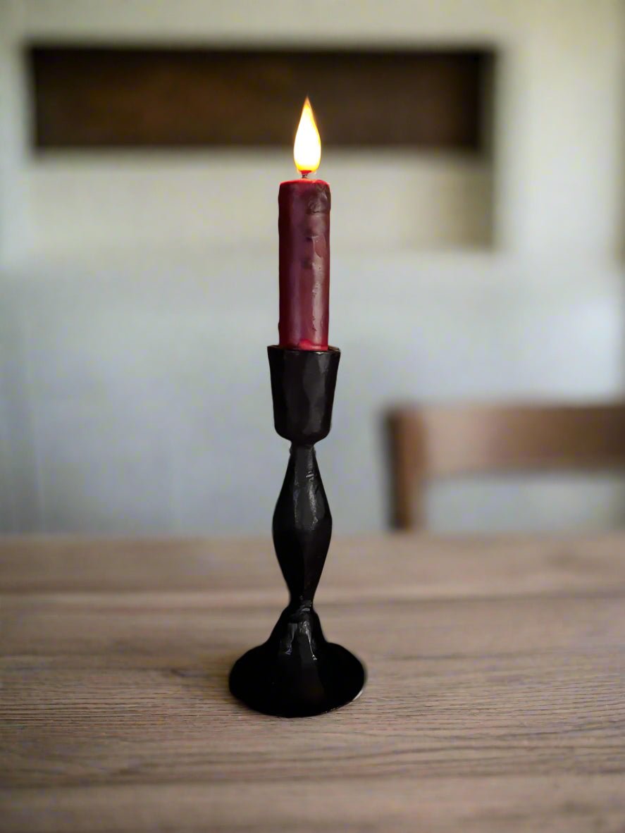 Primitive Handcrafted Grungy 4” Burgundy Glow Taper w/Timer - The Primitive Pineapple Collection