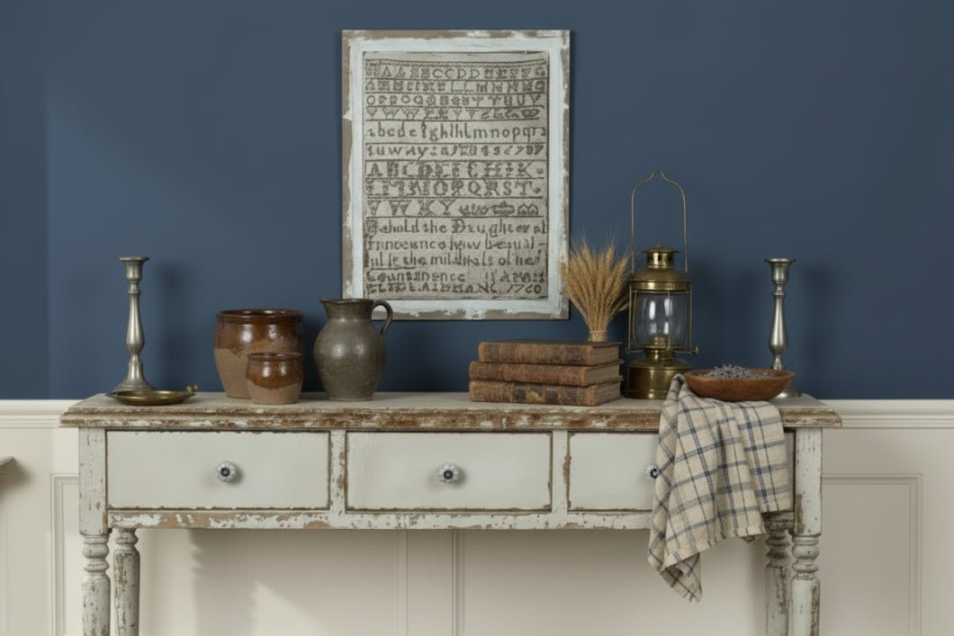 Primitive Colonial Ragon House 20" Vintage Inspired Sampler Print - The Primitive Pineapple Collection