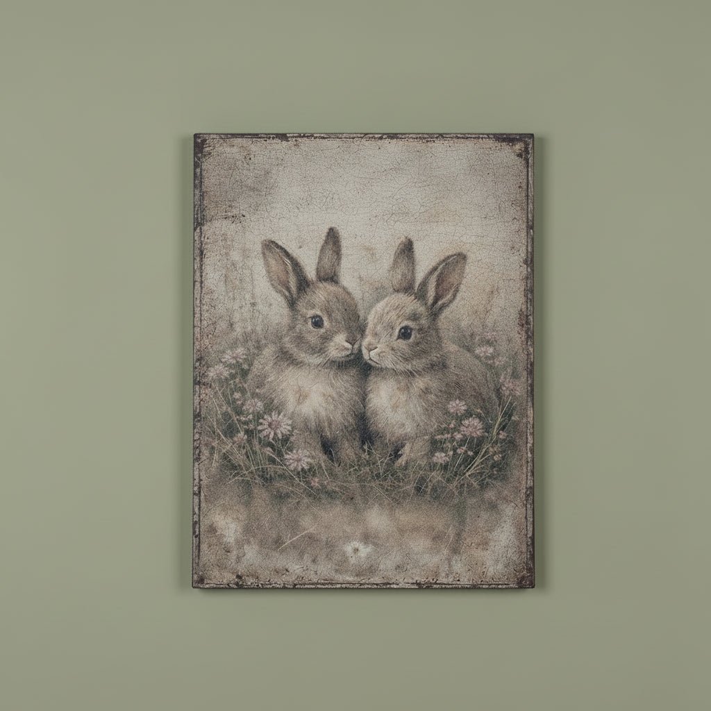 Primitive Ragon House Spring 24” Precious Bunny Couple Print - The Primitive Pineapple Collection