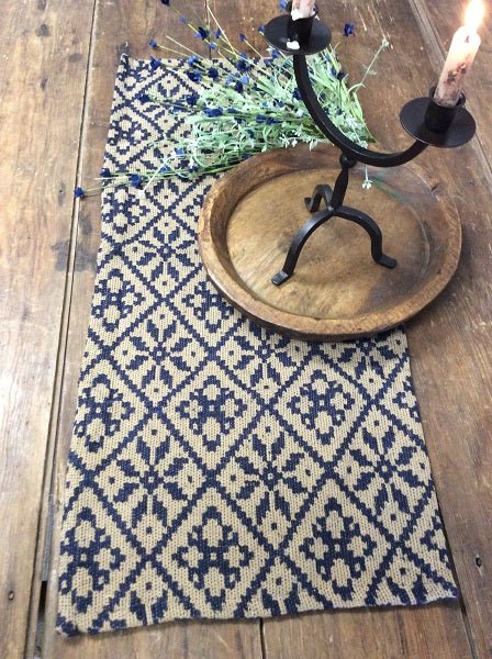 Primitive Morning Meadow Navy/Tan Long Runner 56" - The Primitive Pineapple Collection