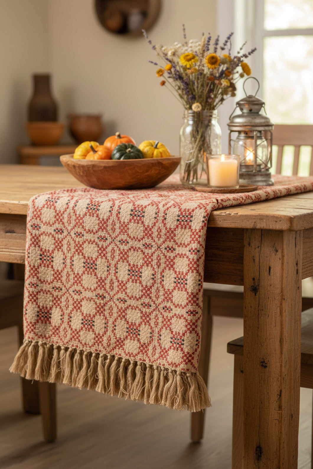 Primitive Farmhouse Kendall Jacquard Red Afghan 50" x 60" - The Primitive Pineapple Collection