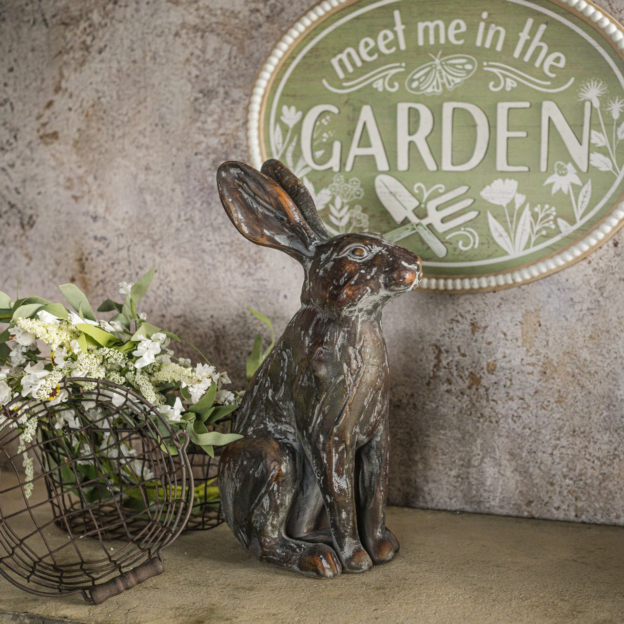 Ragon House Easter Spring 15.75" Aged Brown Sitting Rabbit SH238380 - The Primitive Pineapple Collection