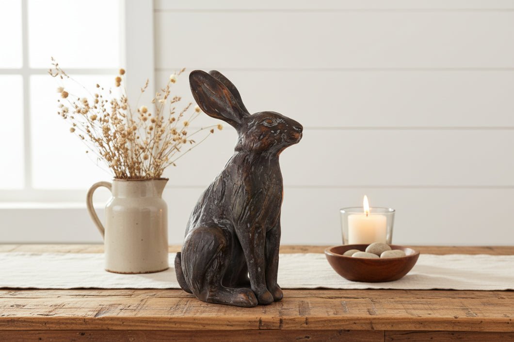 Ragon House 15.75" Aged Brown Sitting Rabbit | Primitive Easter Decor - The Primitive Pineapple Collection