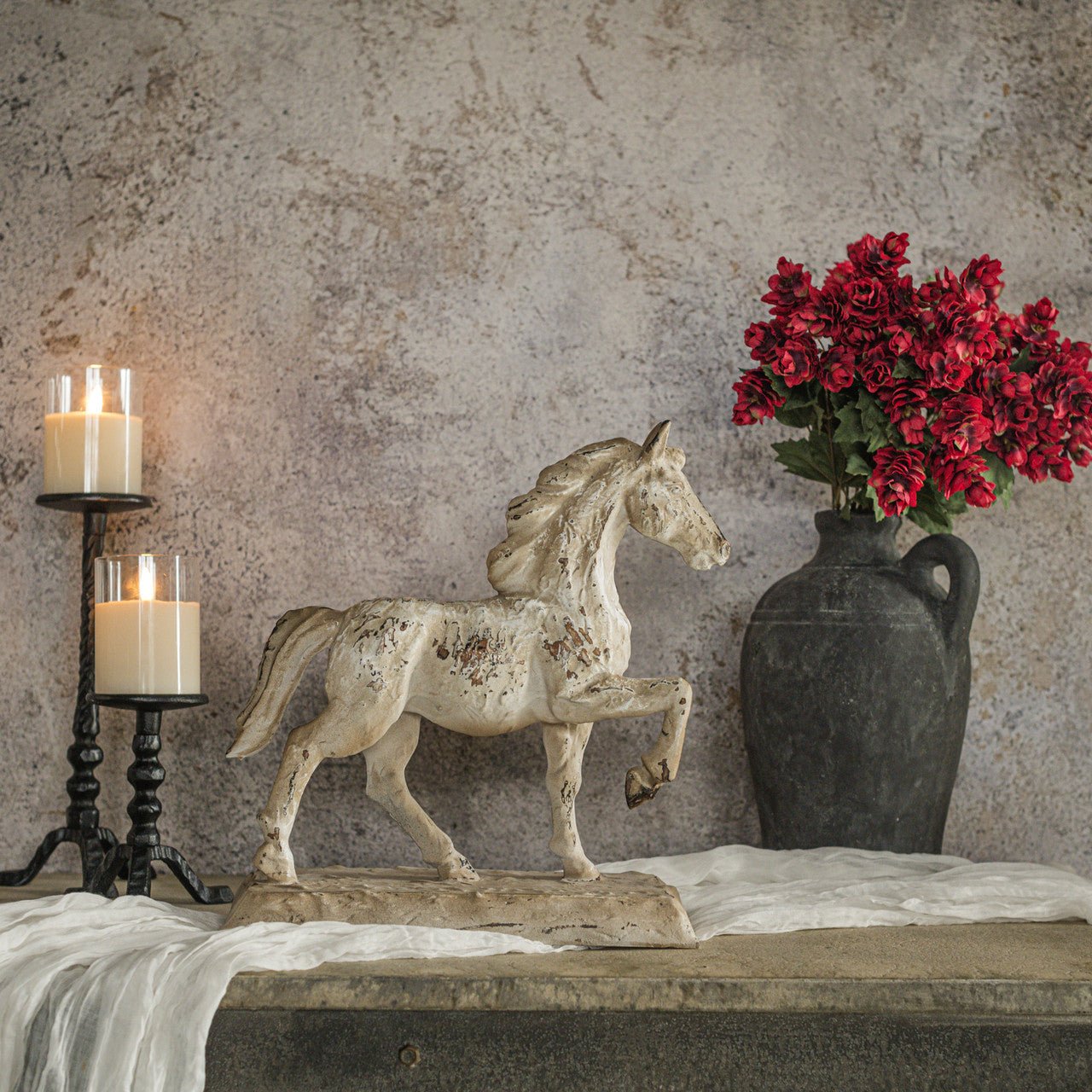 Primitive Ragon House Vintage Look 14" Textured Horse on Stand Statue - The Primitive Pineapple Collection