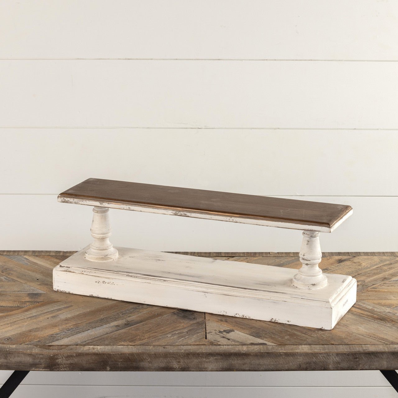 Primitive Farmhouse Ragon House Distressed Two Tier Wood Display Riser - The Primitive Pineapple Collection