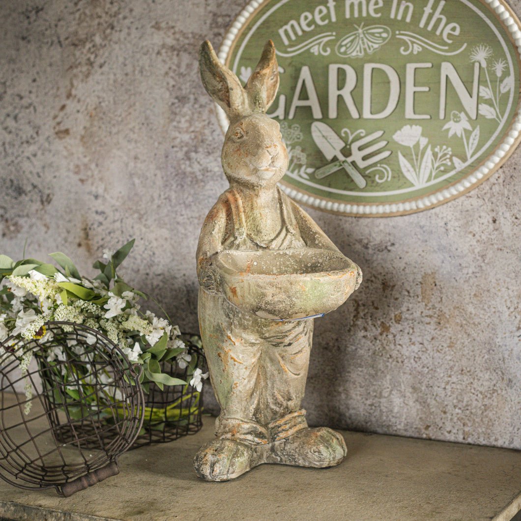 Primitive Ragon House Spring Easter Vintage Look 22" Bunny w/ Overalls Statue. - The Primitive Pineapple Collection