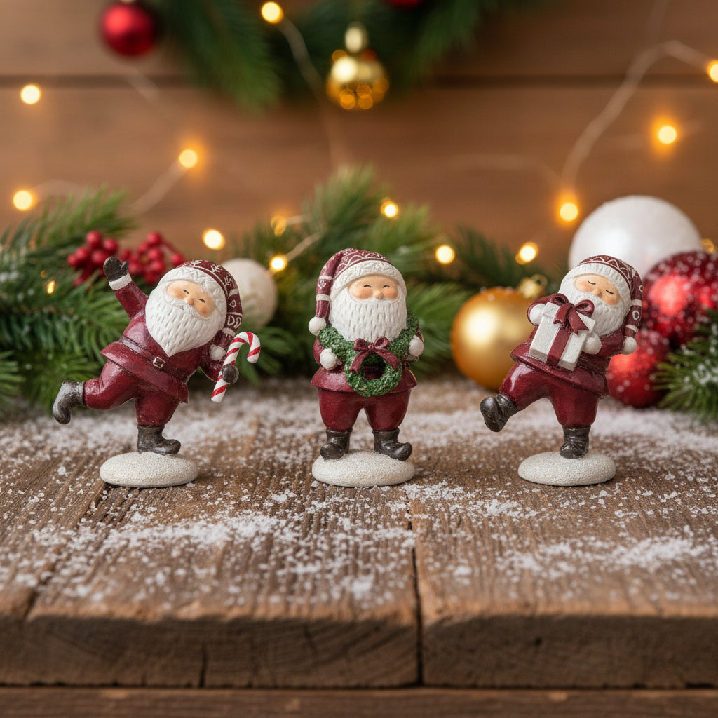 Primitive Christmas 3 pc Resin Jolly Santa Figurines - The Primitive Pineapple Collection