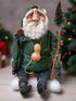Primitive Handcrafted USA Christmas Sculpted Clay Green Santa Doll w/ Gourd 17" - The Primitive Pineapple Collection
