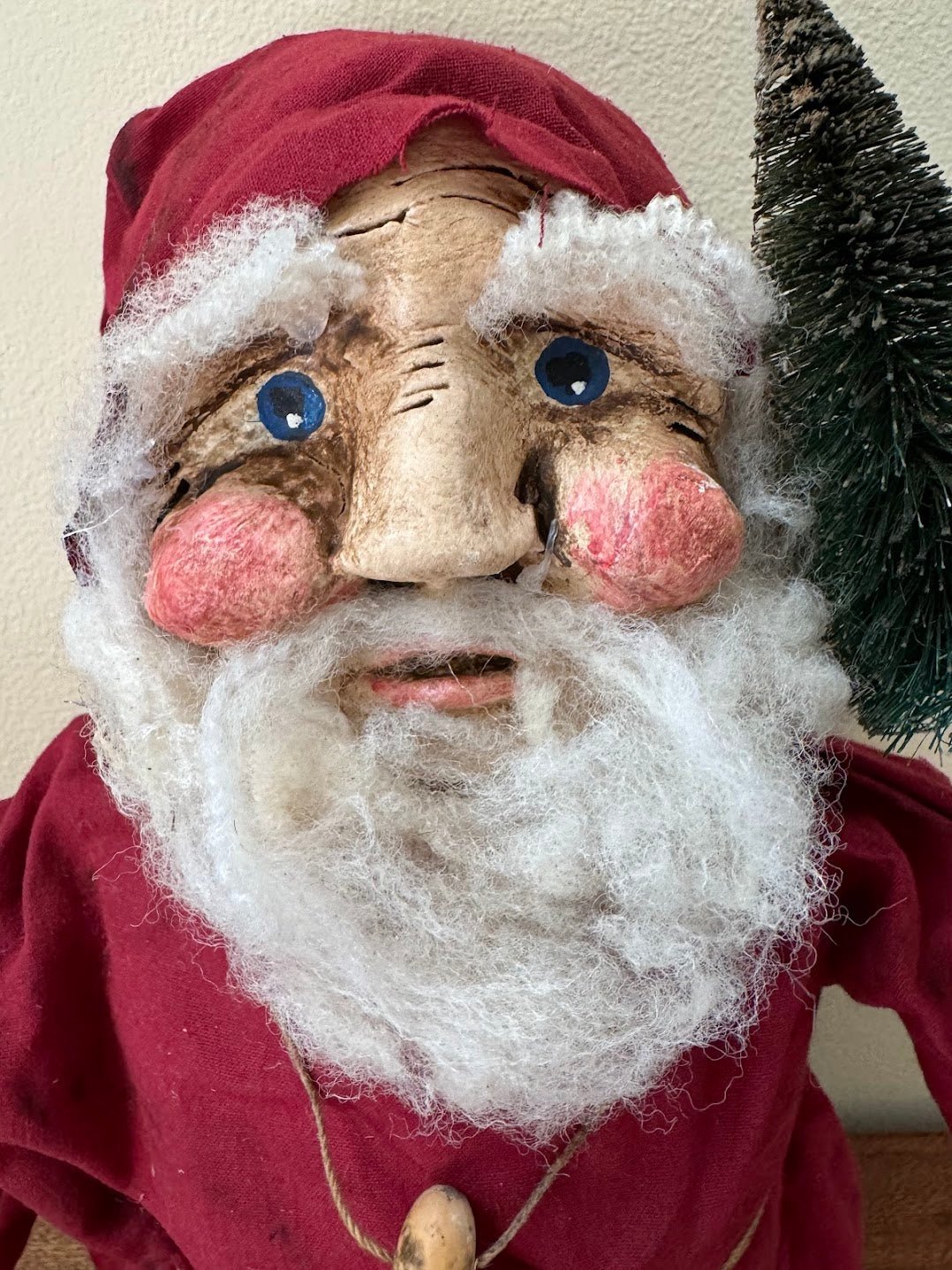 Primitive Handcrafted USA Christmas Sculpted Clay Red Santa Doll 17" - The Primitive Pineapple Collection