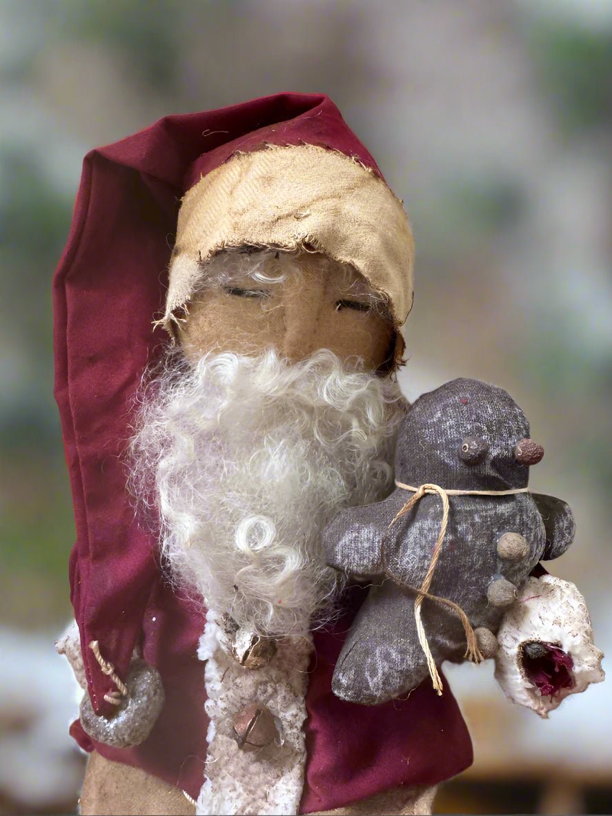 Primitive Handcrafted USA Santa Claus Doll w/Gingerbread Boy 12" - The Primitive Pineapple Collection