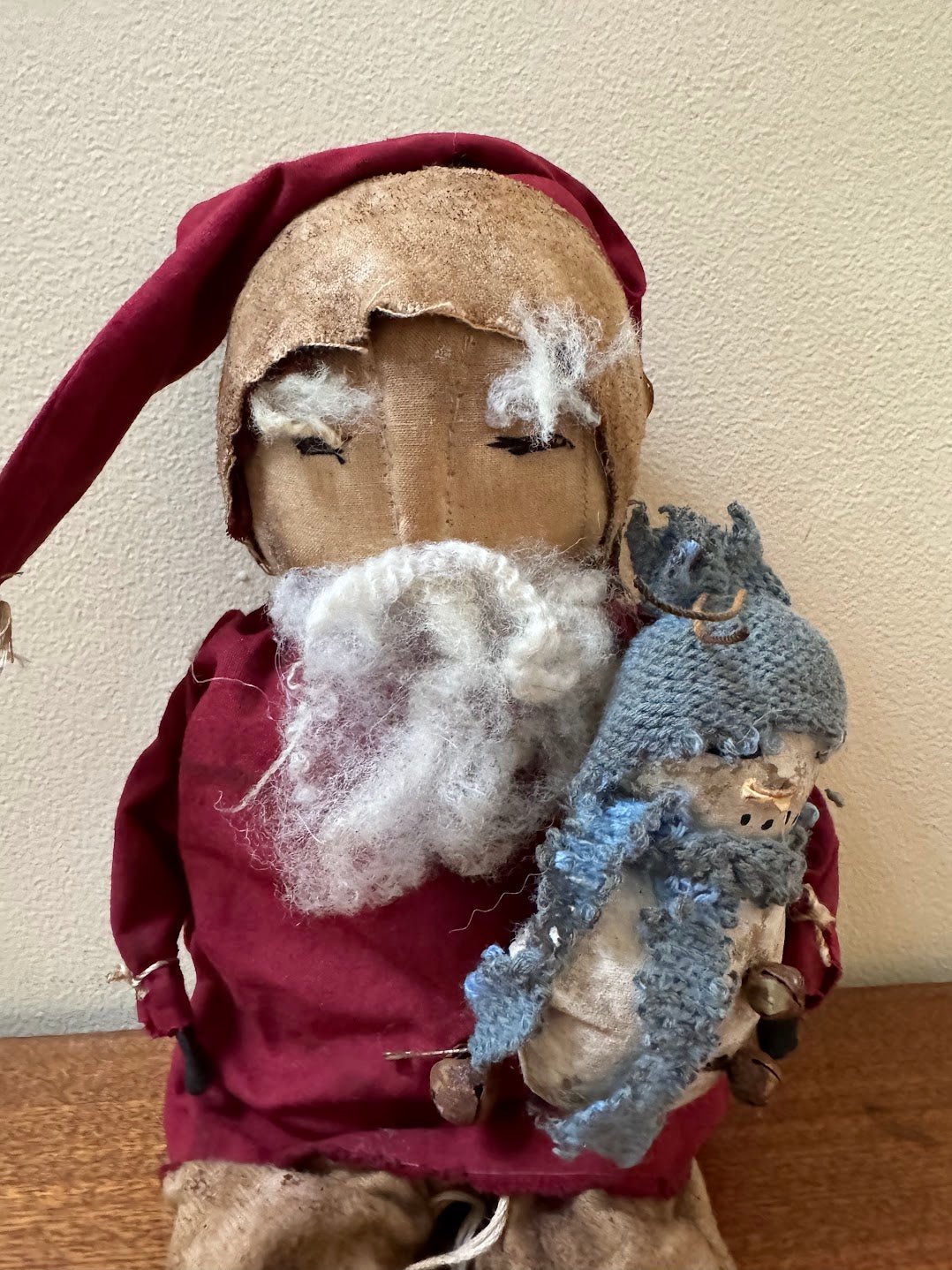 Primitive Handcrafted USA Santa Claus Doll w/ Snowman 12" - The Primitive Pineapple Collection
