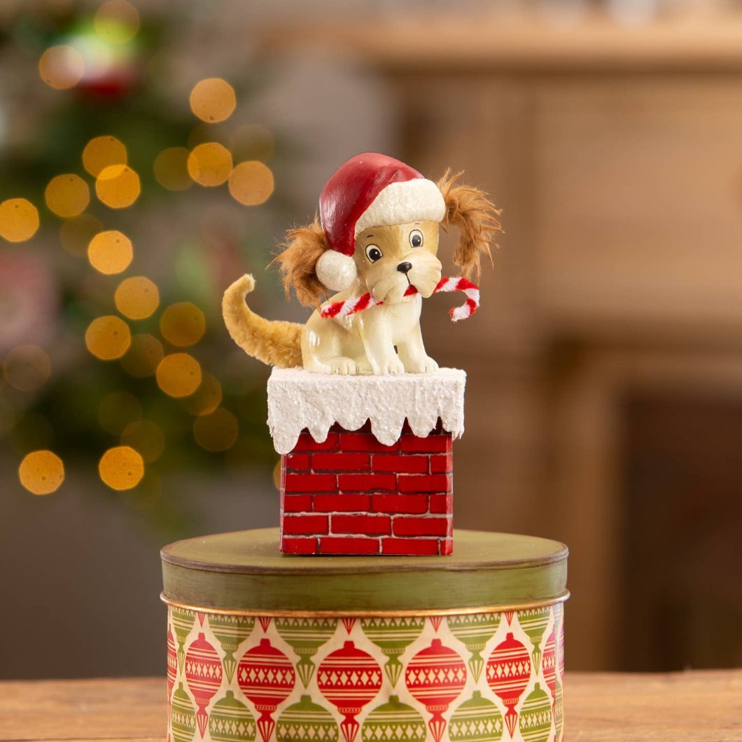 Bethany Lowe Christmas Christmas Puppy On Box TL3368 - The Primitive Pineapple Collection