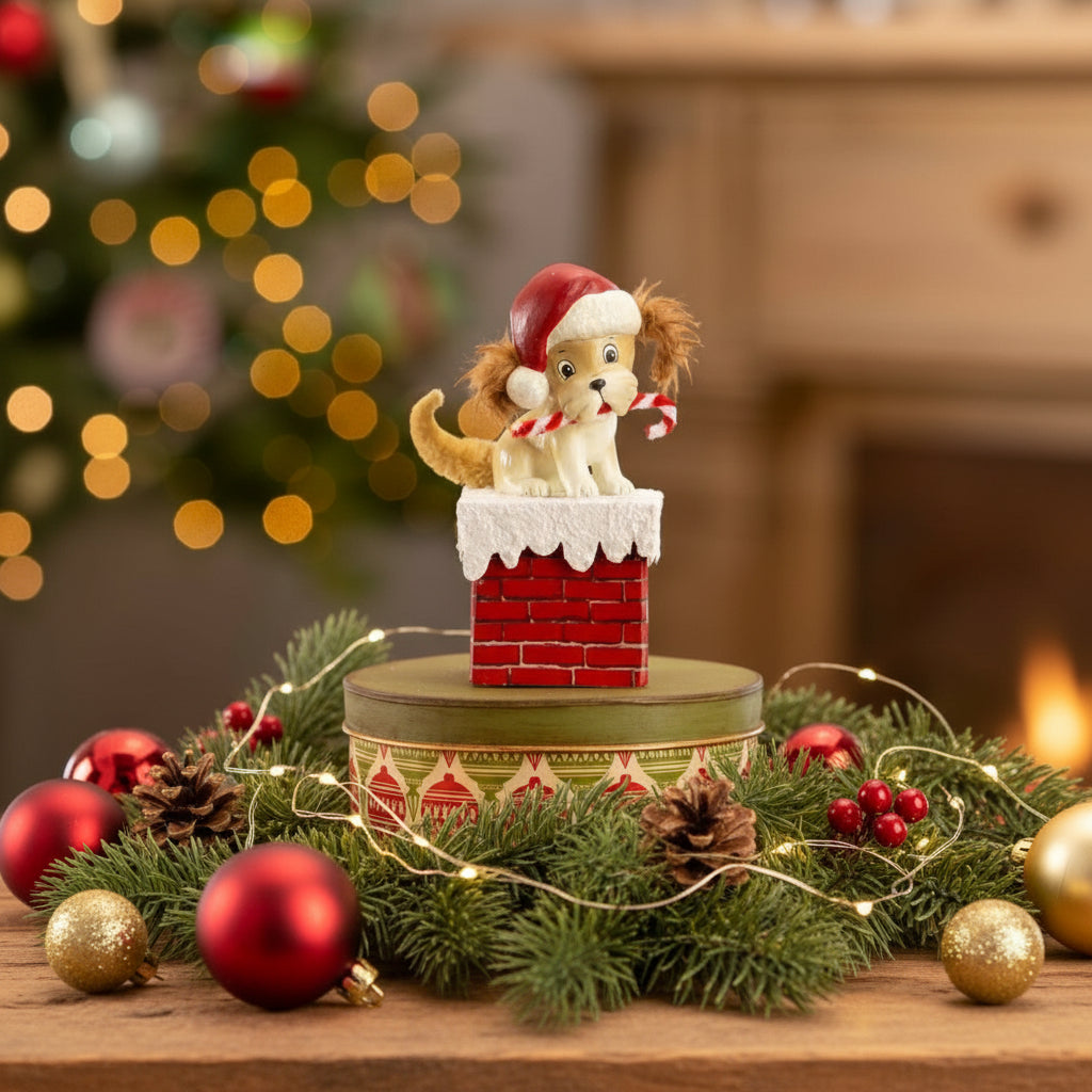 Bethany Lowe Christmas Christmas Puppy On Box TL3368 - The Primitive Pineapple Collection