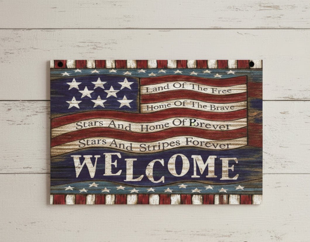 Land of the Free Home of the Brave Metal Sign — 8" x 12" - The Primitive Pineapple Collection
