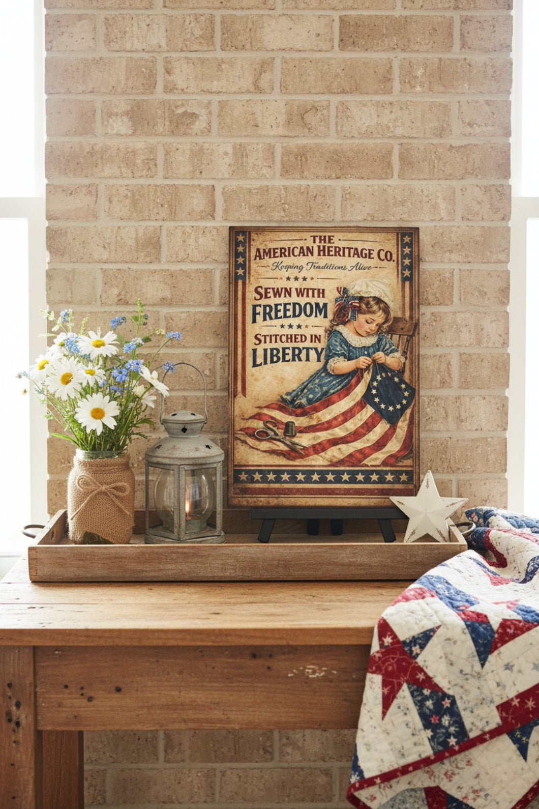Primitive Little Betsy Ross Sewing Flag 8x12 Metal Sign - The Primitive Pineapple Collection