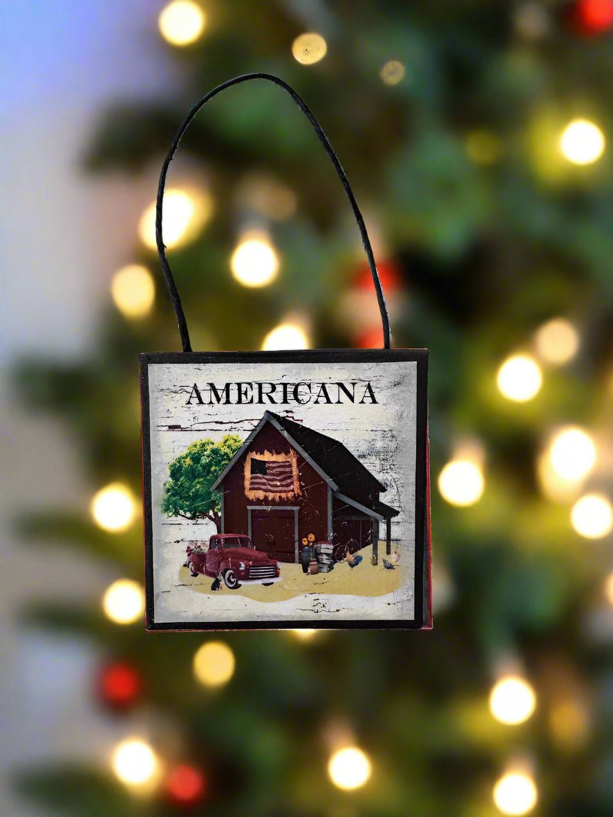 Primitive Farmhouse Handcrafted Americana Old Barn w/ Flag Ornament - The Primitive Pineapple Collection