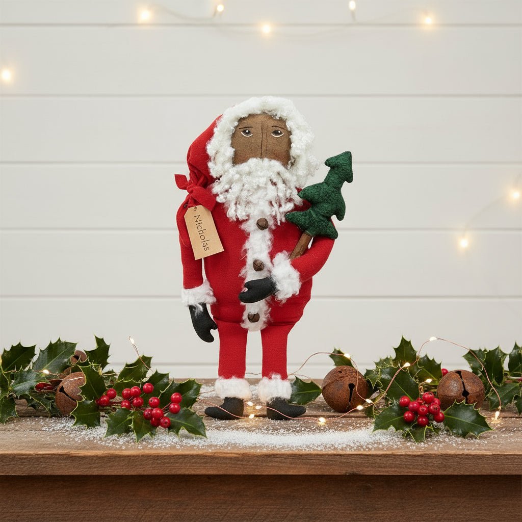 Christmas 16" Stuffed Primitive Red Suit Nicholas Doll w/Tree - The Primitive Pineapple Collection