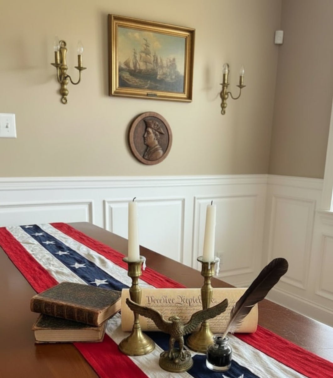 Primitive Vintage Look Extra Long American Flag Runner 96" - The Primitive Pineapple Collection
