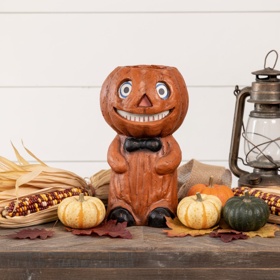 Primitive/Country Halloween Fall Jack O Lantern Pumpkin Boy 12.5" Ragon House - The Primitive Pineapple Collection