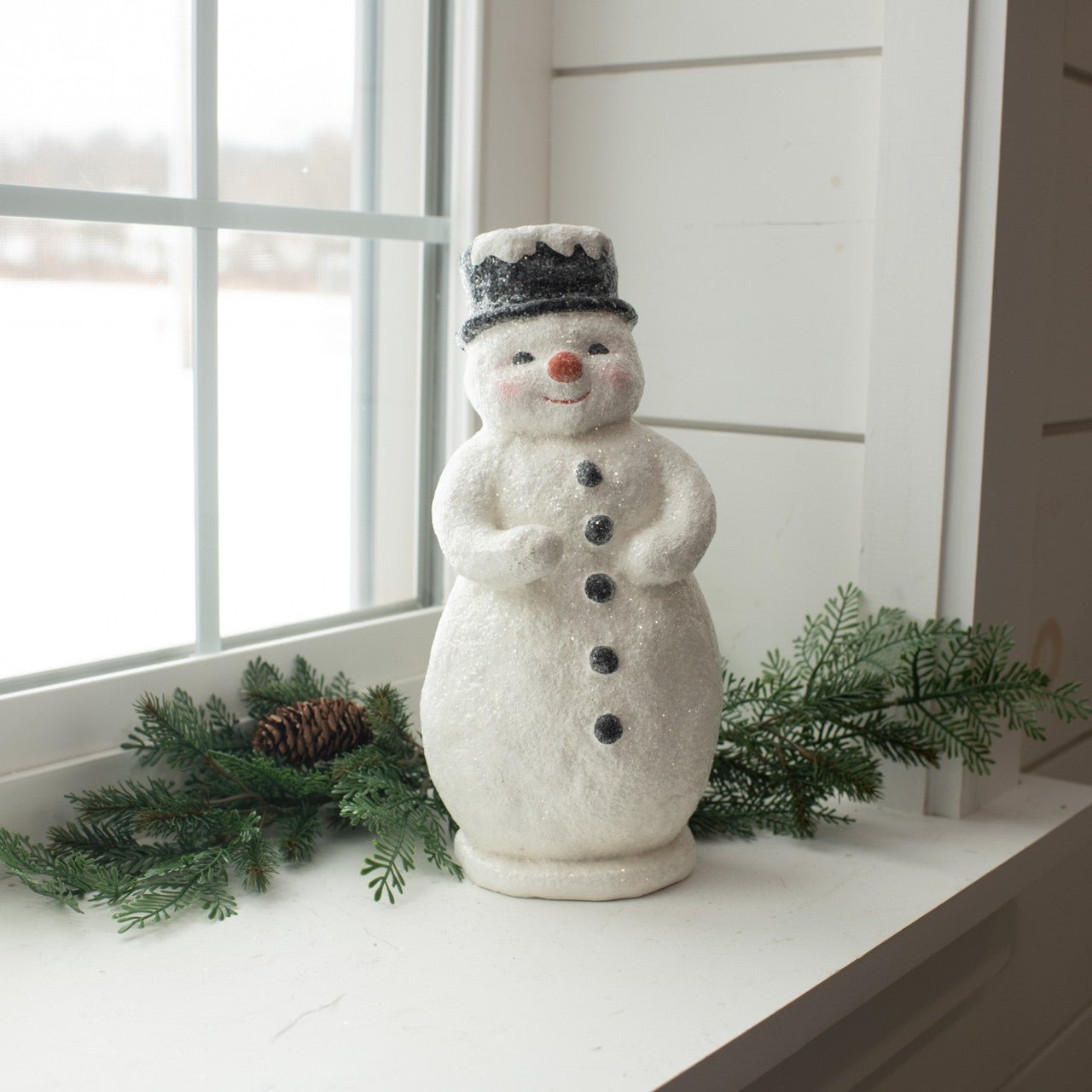 Ragon House 12" Primitive Mache Red Nose Snowman with Tree - The Primitive Pineapple Collection
