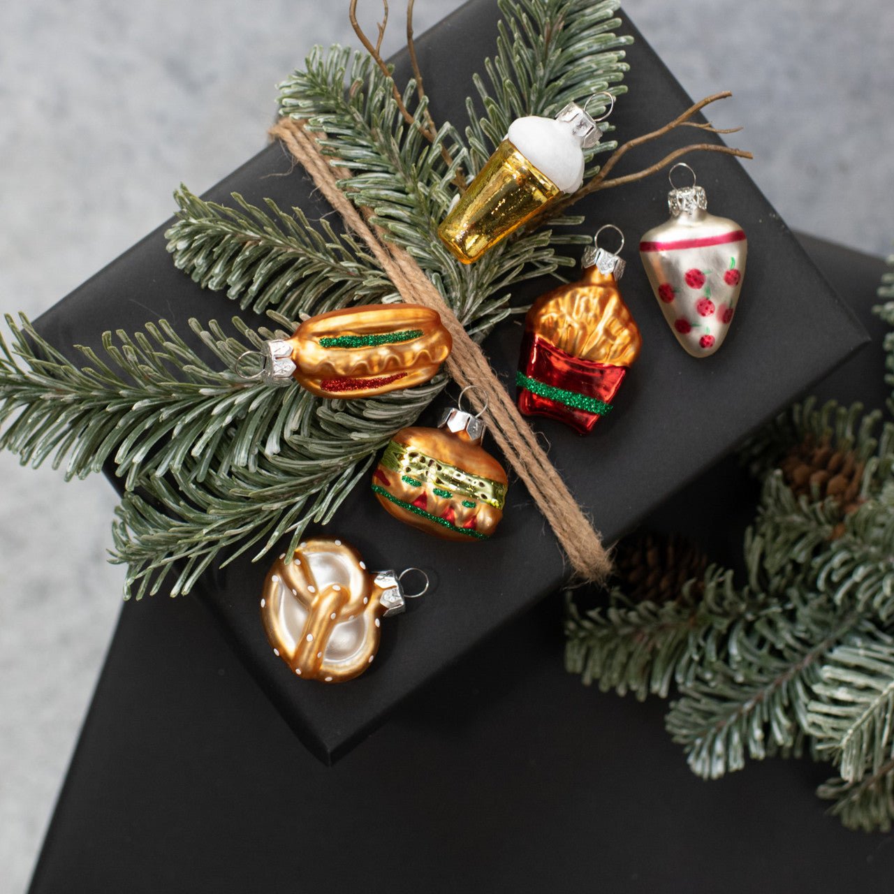 Primitive Christmas Ragon House 6 pc Glass Fast Food Retro Look Ornaments - The Primitive Pineapple Collection