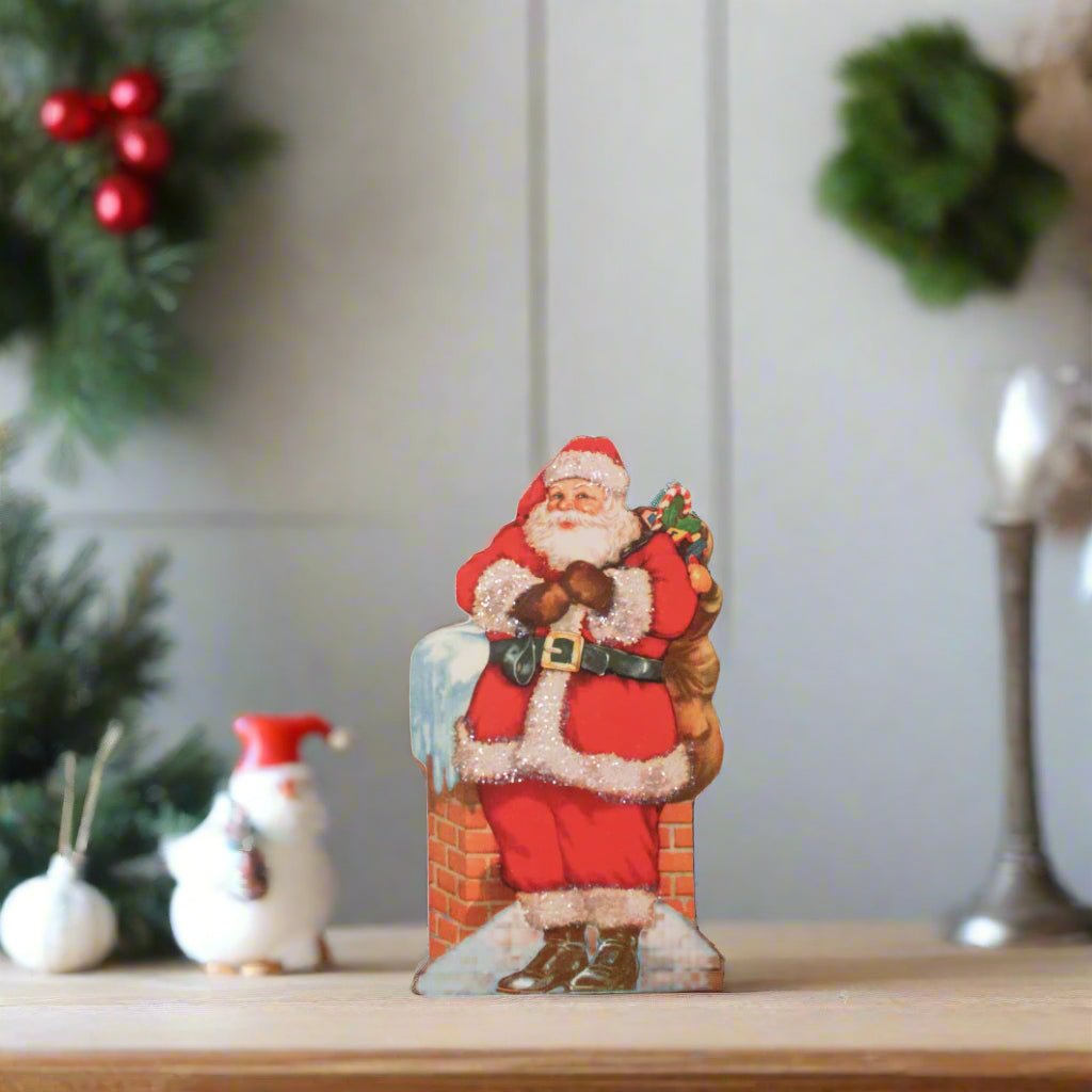 Ragon House Christmas Vintage/Retro 10" Santa on Roof Dummy Board - The Primitive Pineapple Collection