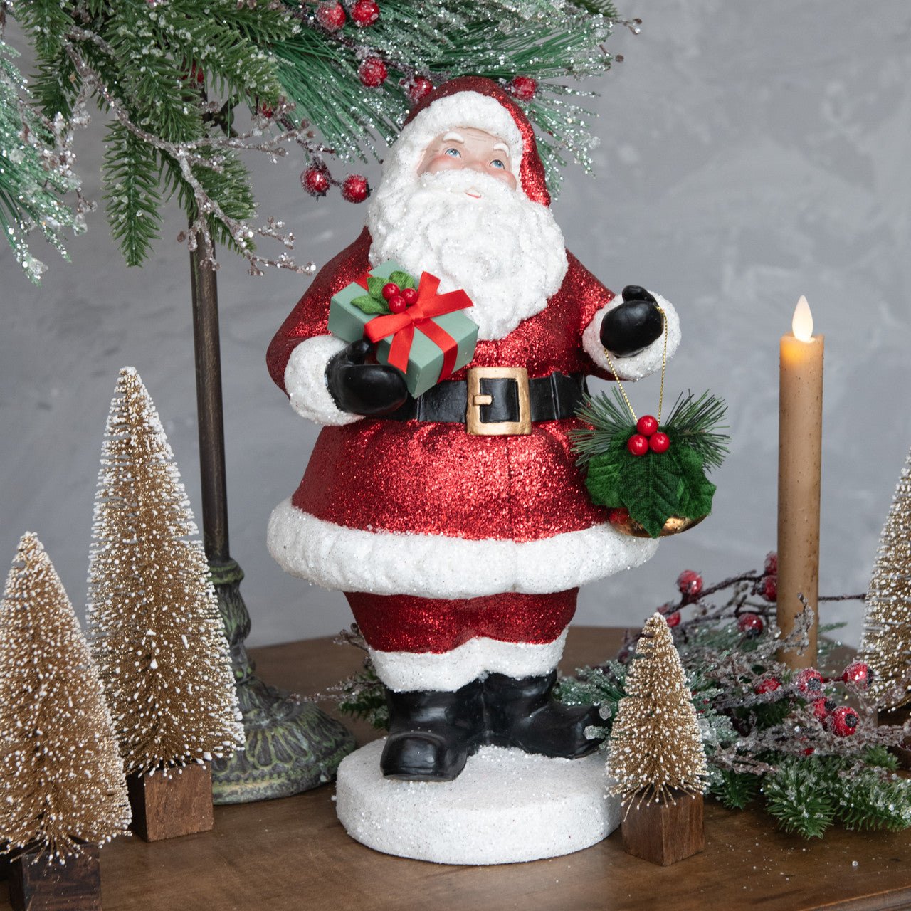 Ragon House Christmas 14” Vintage Looking Santa with Bell and Present - The Primitive Pineapple Collection