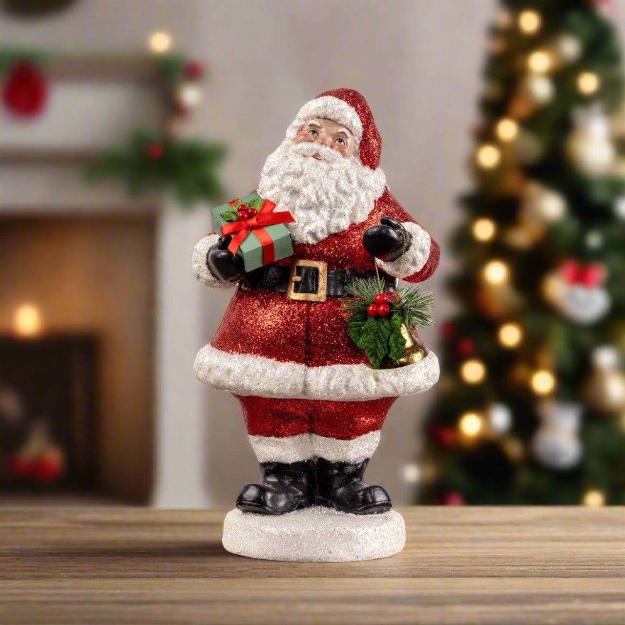 Ragon House Christmas 14” Vintage Looking Santa with Bell and Present - The Primitive Pineapple Collection