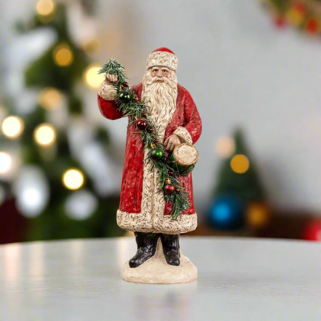 Ragon House 17" Primitive Retro Santa with Garland | Vintage Decor - The Primitive Pineapple Collection