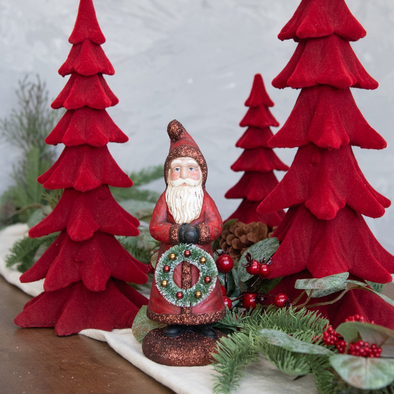 Ragon House Christmas 7.5" Simple Santa with Bottle Brush Wreath - The Primitive Pineapple Collection