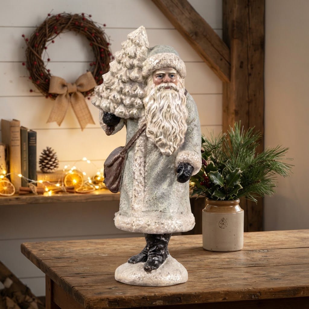 Ragon House 12.5" Silver Santa with Tree | Primitive Christmas Decor - The Primitive Pineapple Collection