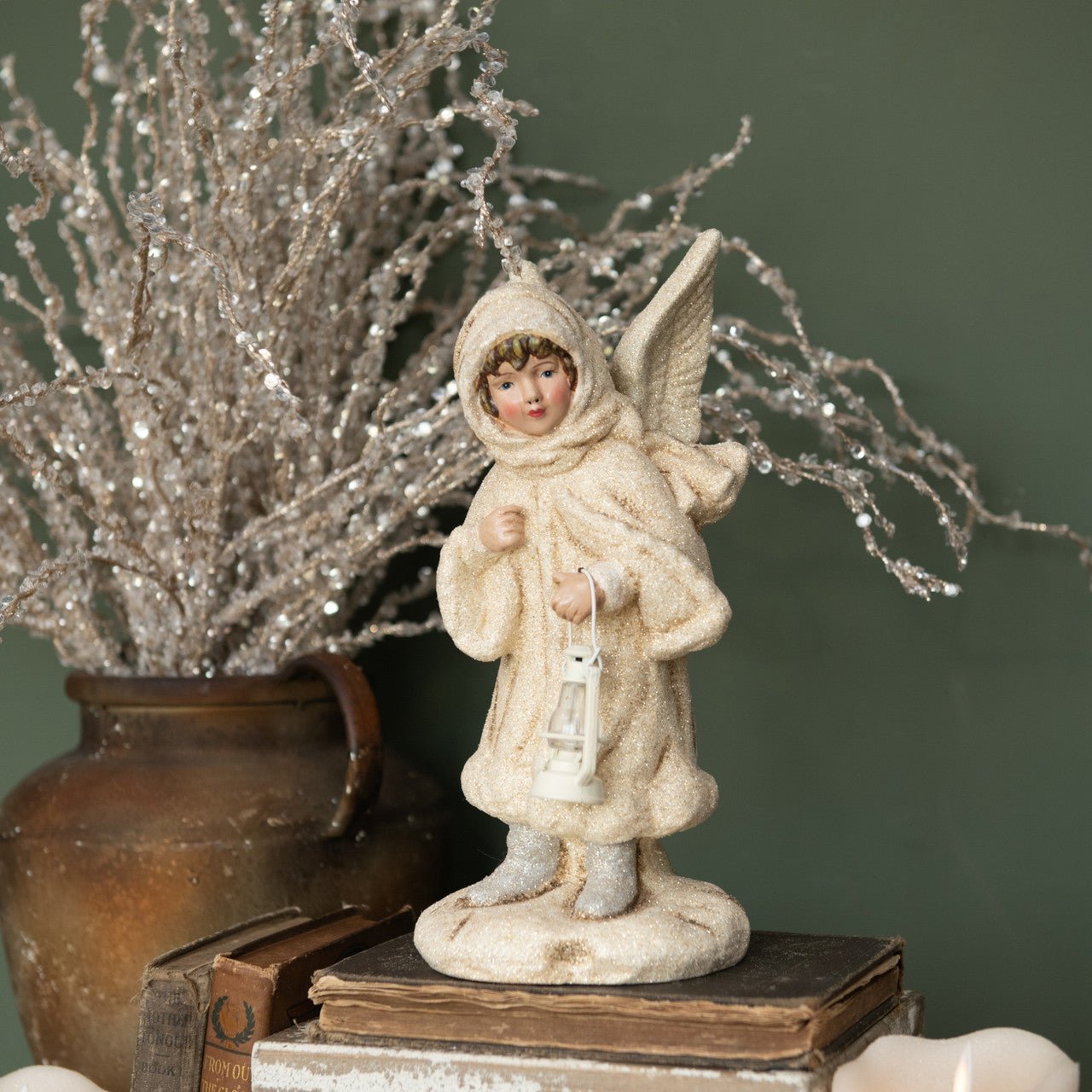 Ragon House Christmas Vintage Look 10.75" Angel Figurine with Lantern - The Primitive Pineapple Collection