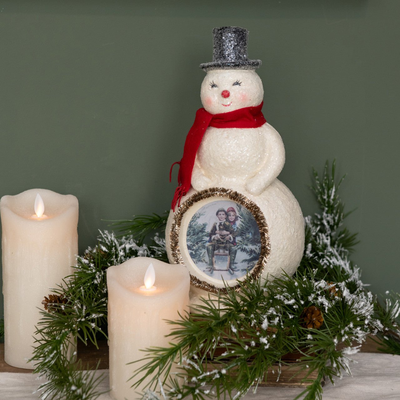 Ragon House Christmas 11.25” Vintage Looking Snowman Figurine w/ Vintage Children - The Primitive Pineapple Collection