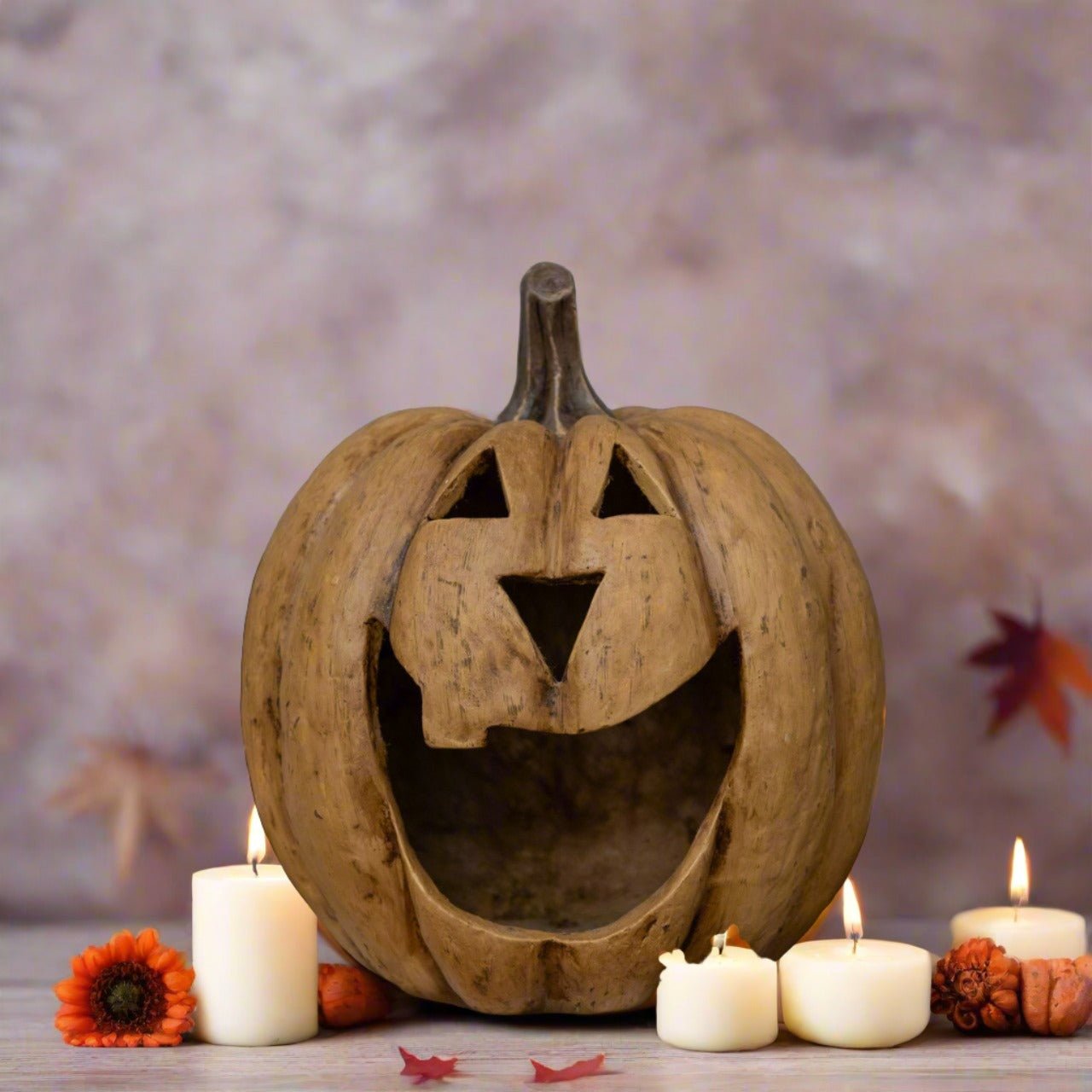 Halloween Fall Ragon House Collectable 15” Beige Big Mouth Pumpkin Luminary - The Primitive Pineapple Collection