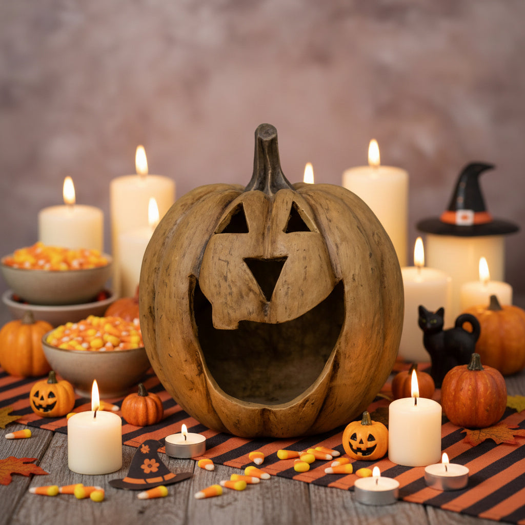 Halloween Fall Ragon House Collectable 15” Beige Big Mouth Pumpkin Luminary - The Primitive Pineapple Collection