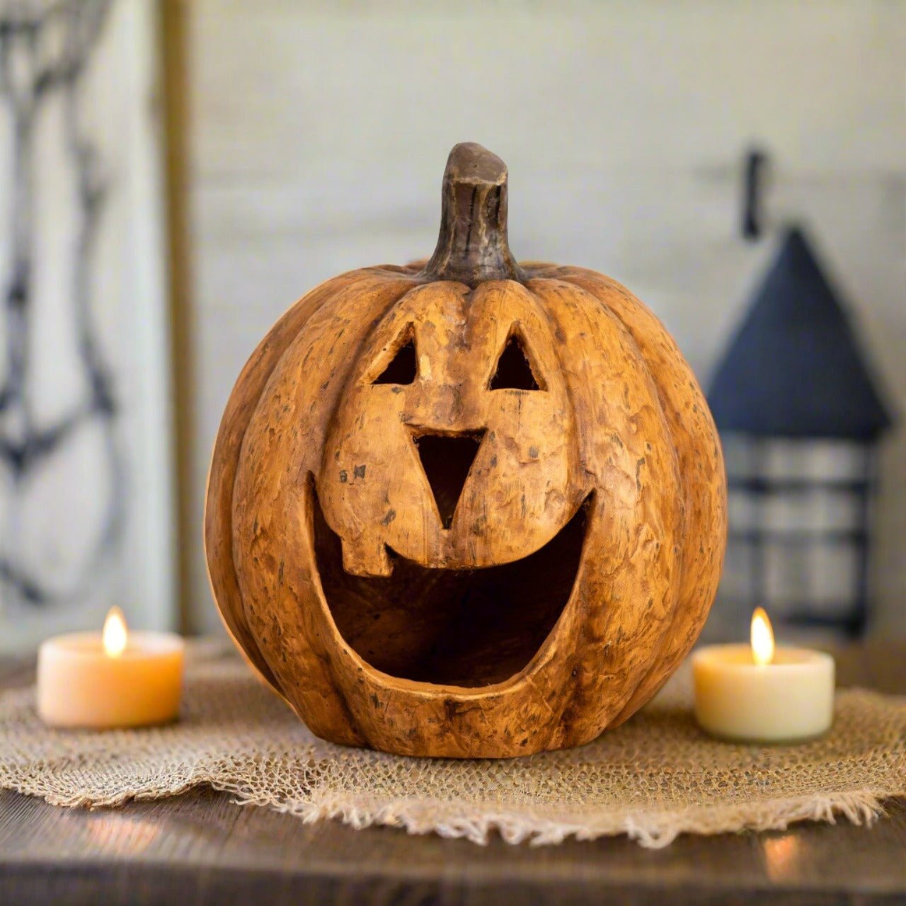 Halloween Ragon House Collectable 11” Terracotta Color Big Mouth Pumpkin Luminary - The Primitive Pineapple Collection