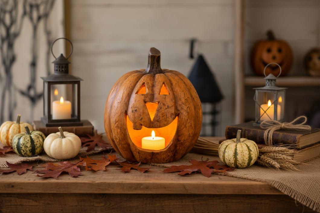 Halloween Ragon House Collectable 11” Terracotta Color Big Mouth Pumpkin Luminary - The Primitive Pineapple Collection