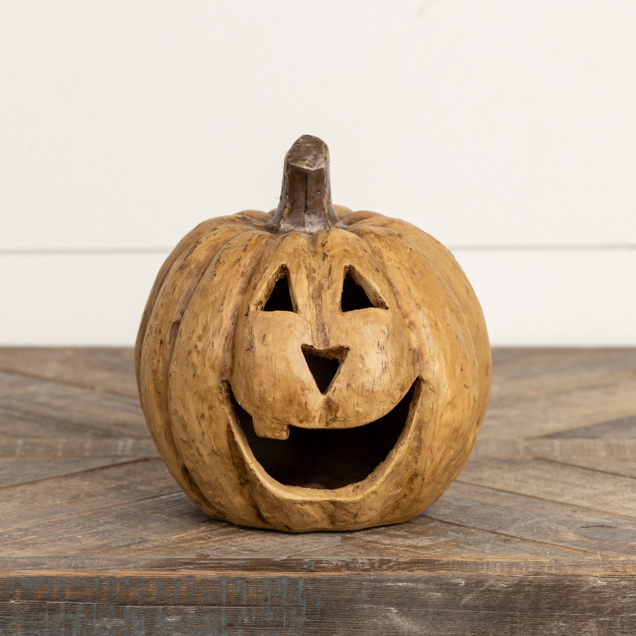 Ragon House Mache 8" Beige Big Mouth Pumpkin Jack O Lantern Halloween - The Primitive Pineapple Collection
