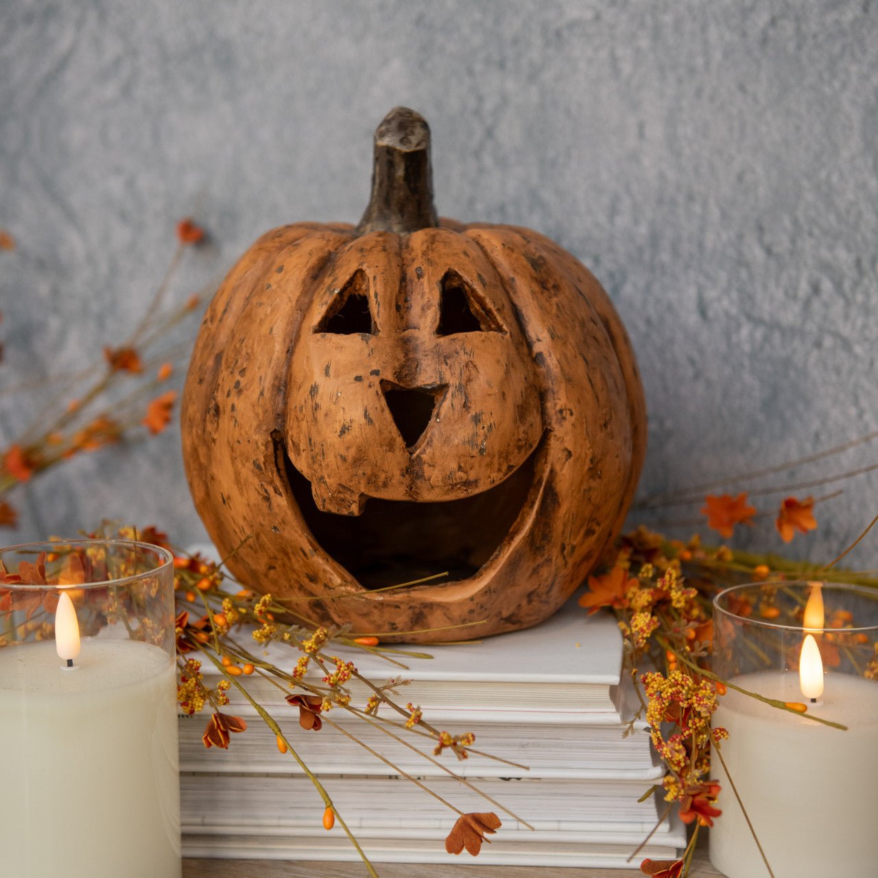 Ragon House Mache 8" Terracotta Big Mouth Pumpkin Jack O Lantern Halloween - The Primitive Pineapple Collection