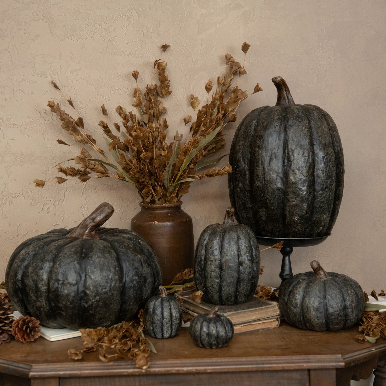 Ragon House Halloween Fall 7.5” Tall Black Pumpkin - The Primitive Pineapple Collection