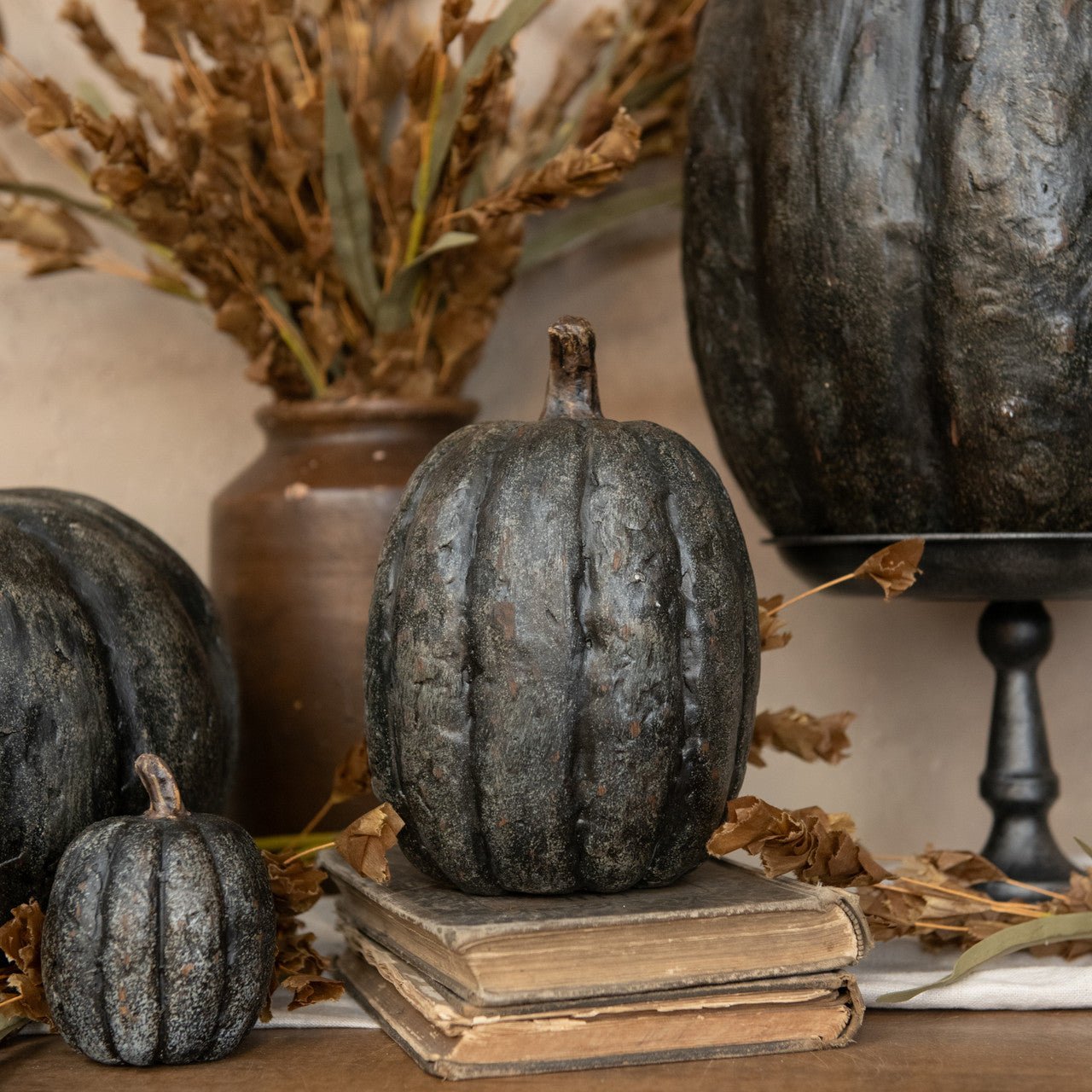 Ragon House Halloween Fall 7.5” Tall Black Pumpkin - The Primitive Pineapple Collection