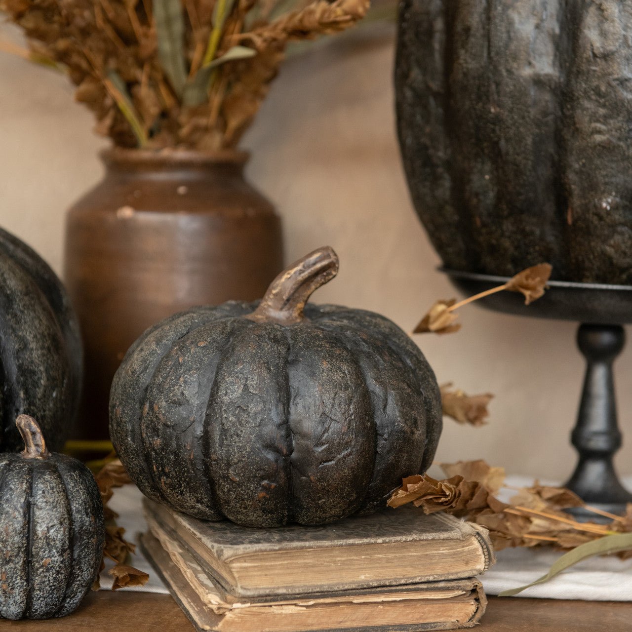 Ragon House Halloween Fall 5.75” Black Short Pumpkin - The Primitive Pineapple Collection