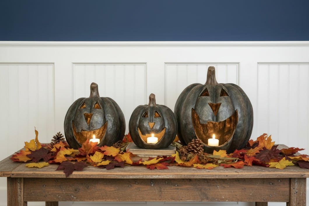 Ragon House Life Size 8" Black Big Mouth Pumpkin Jack O Lantern Halloween - The Primitive Pineapple Collection