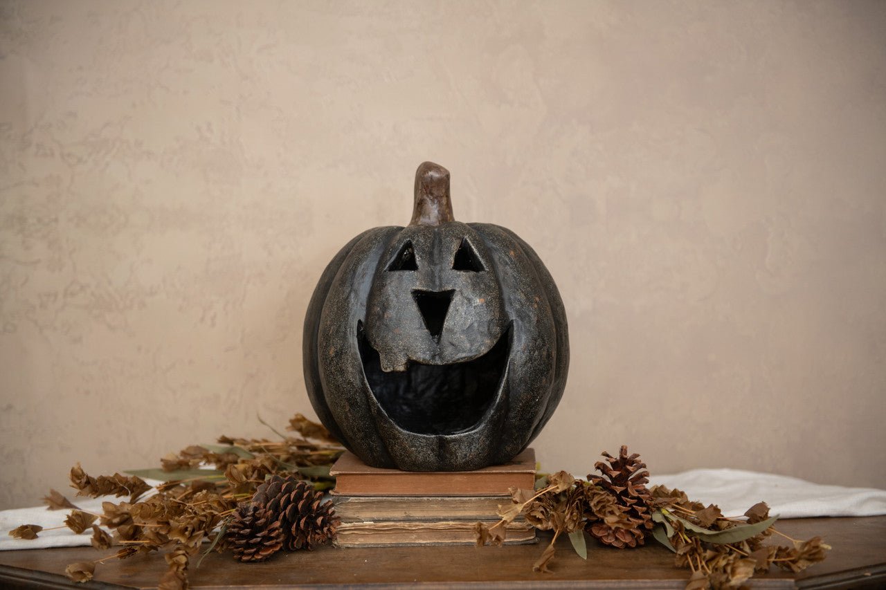 Ragon House Halloween Fall Collectable 11” Black Big Mouth Pumpkin Luminary - The Primitive Pineapple Collection