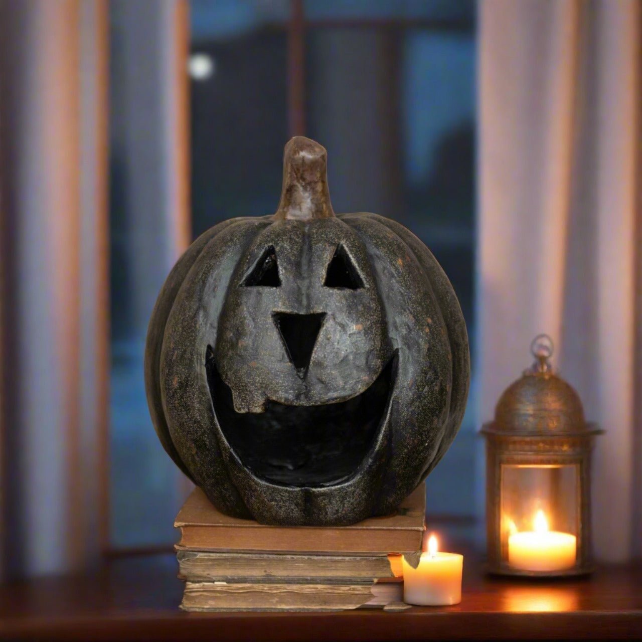 Ragon House Halloween Fall Collectable 11” Black Big Mouth Pumpkin Luminary - The Primitive Pineapple Collection