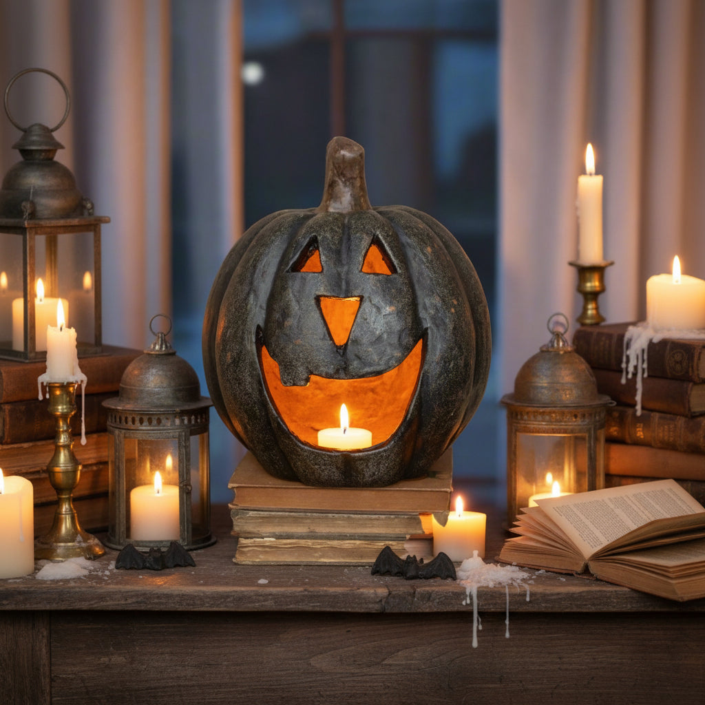 Ragon House Halloween Fall Collectable 11” Black Big Mouth Pumpkin Luminary - The Primitive Pineapple Collection