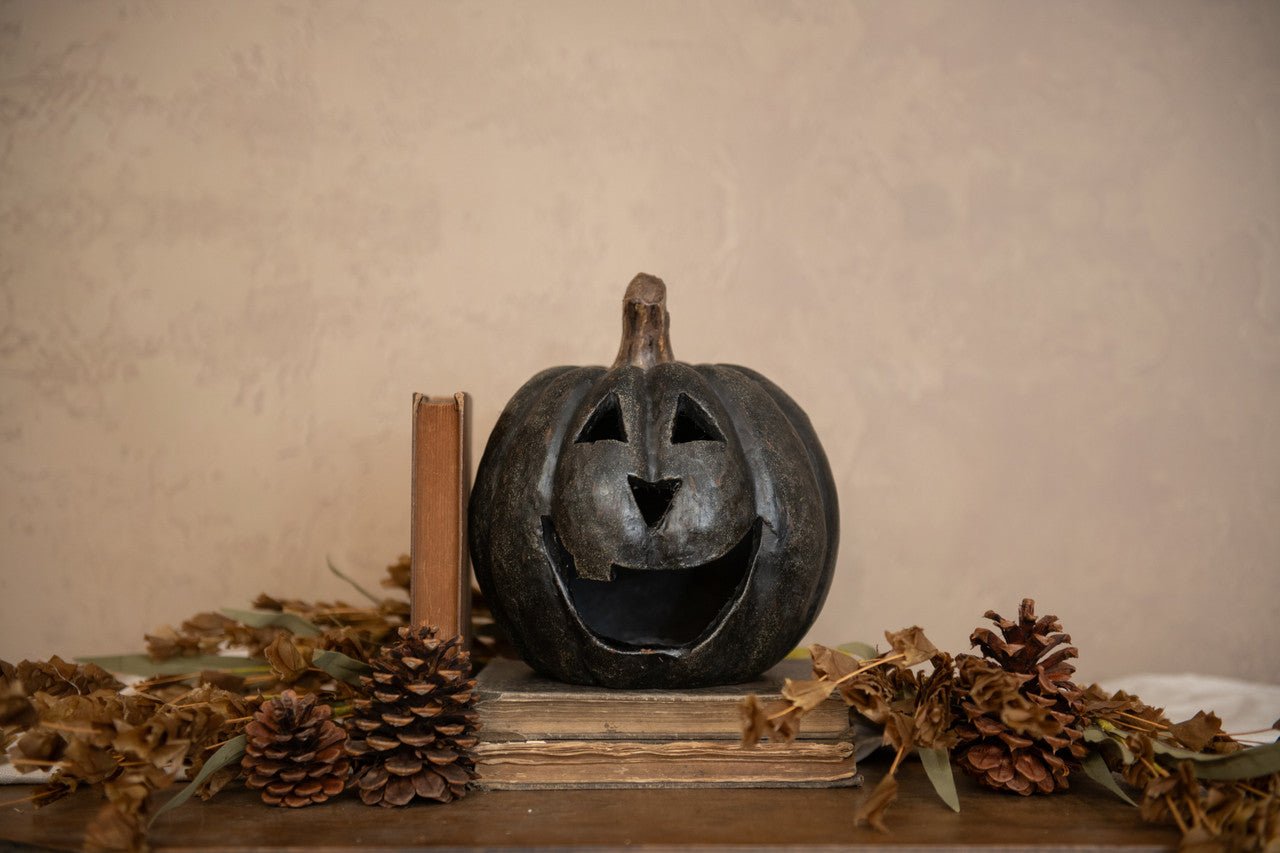 Ragon House Life Size 8" Black Big Mouth Pumpkin Jack O Lantern Halloween - The Primitive Pineapple Collection