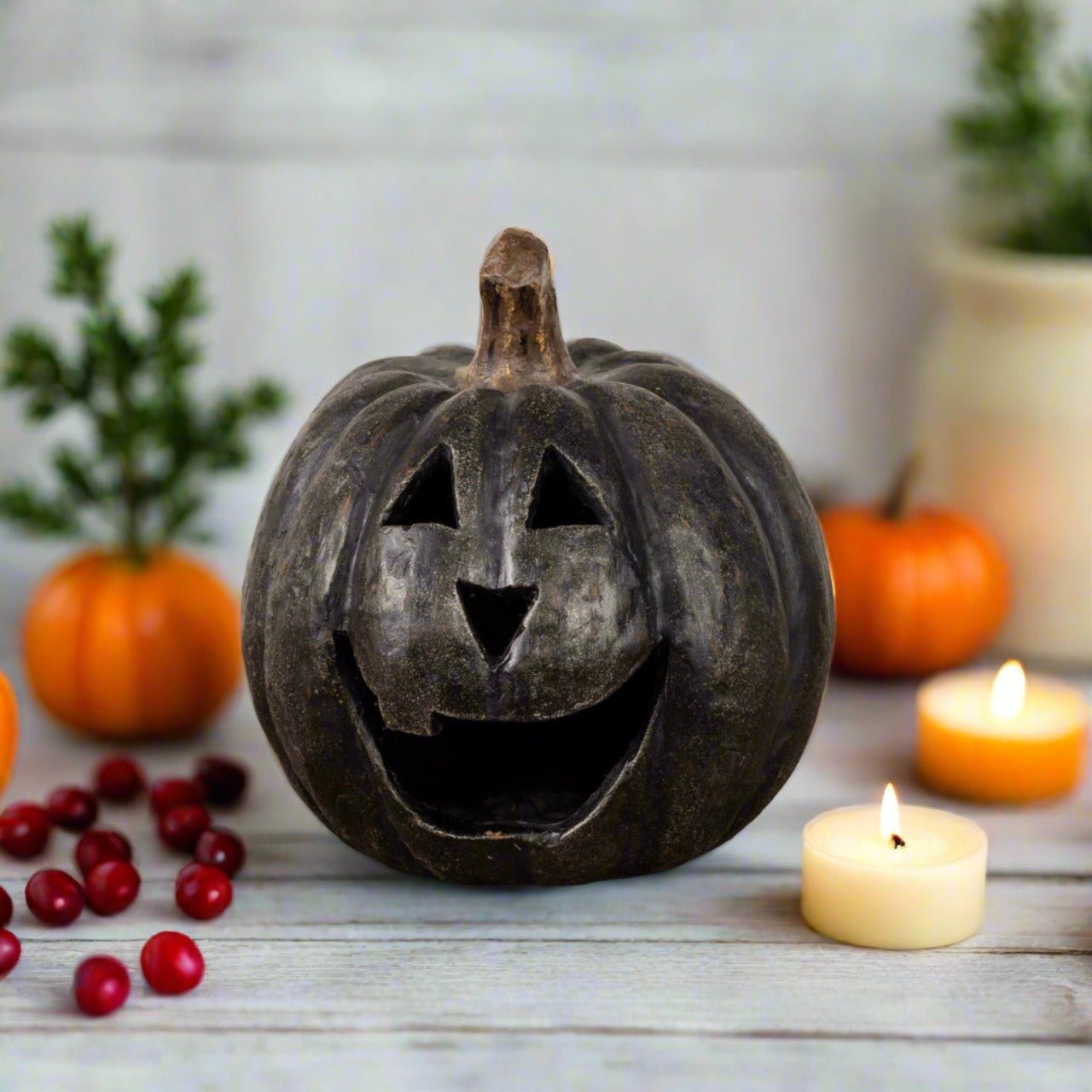 Ragon House Life Size 8" Black Big Mouth Pumpkin Jack O Lantern Halloween - The Primitive Pineapple Collection