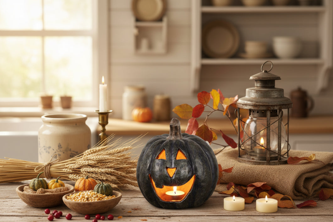 Ragon House Life Size 8" Black Big Mouth Pumpkin Jack O Lantern Halloween - The Primitive Pineapple Collection