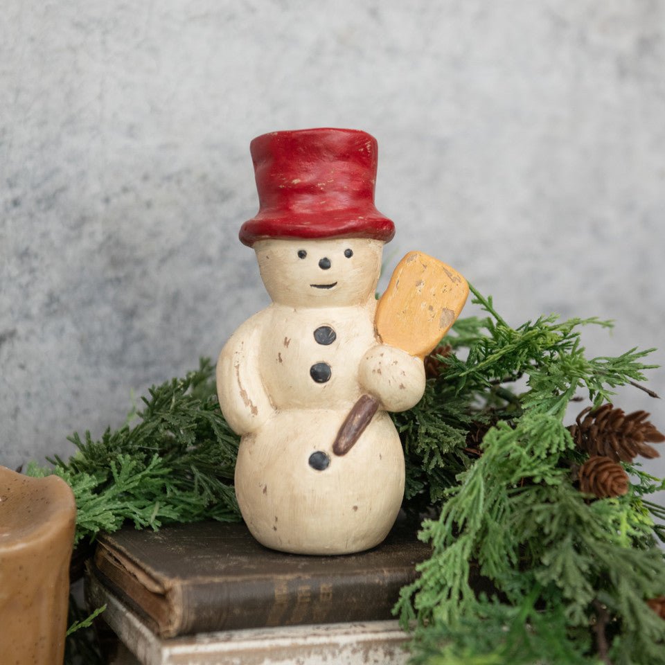 Ragon House Christmas 7"Red Hat Snowman with Broom - The Primitive Pineapple Collection